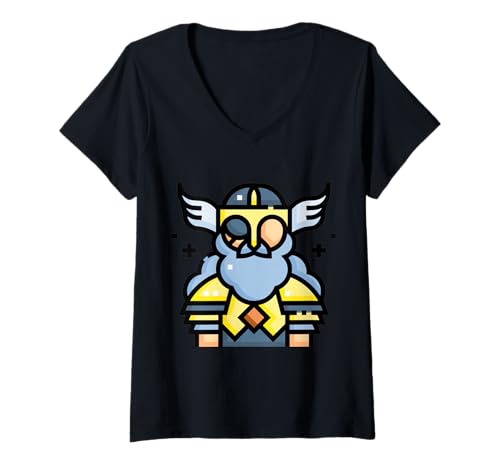 Damen Odin nordische Mythologie Gott Valkyrie Valhalla Wikinger T-Shirt mit V-Ausschnitt Damen Odin nordische Mythologie Gott Valkyrie Valhalla Wikinger T-Shirt mit V-Ausschnitt von Clever Witty Odin Designs