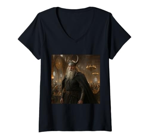 Damen Odin nordische Mythologie Gott Valkyrie Valhalla Wikinger T-Shirt mit V-Ausschnitt Damen Odin nordische Mythologie Gott Valkyrie Valhalla Wikinger T-Shirt mit V-Ausschnitt von Clever Witty Odin Designs