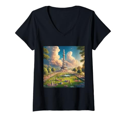 Damen Minar Pakistan Minar und Lahore Punjab T-Shirt mit V-Ausschnitt Damen Minar Pakistan Minar und Lahore Punjab T-Shirt mit V-Ausschnitt von Clever Witty Pakistan Designs
