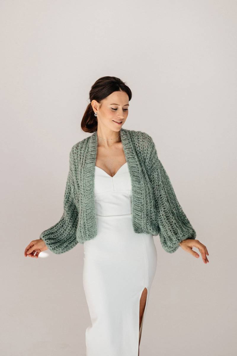Alpaka Jacke Frauen Braut Strickjacke Seide Pullover Hochzeit Wrap Bomber Brautjacke von ClewStore