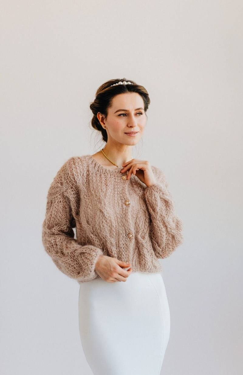 Mohair Jacke Frauen Braut Cardigan Pullover Wolle Cover Up von ClewStore