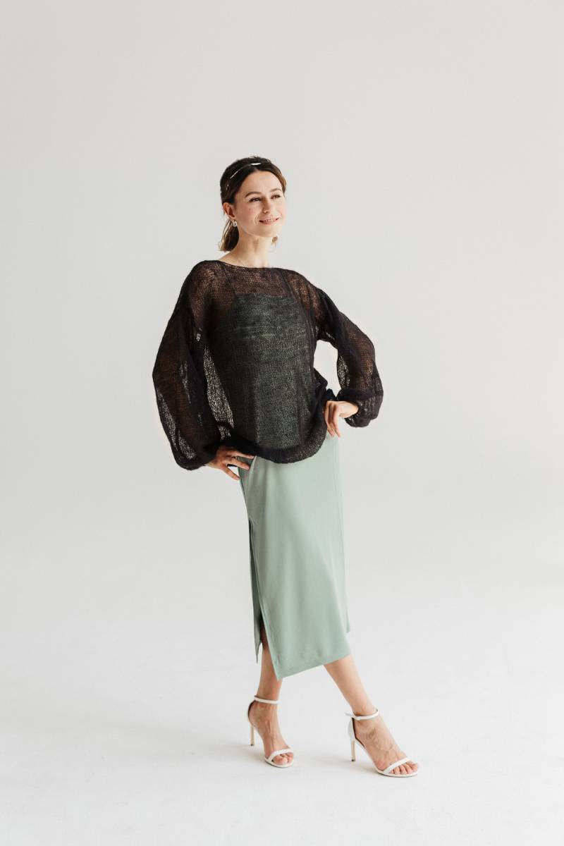 Mohair Pullover Schwarz Blusen Frau Schwarzer Frauen Hochzeit Vertuschen Spitzenpullover von ClewStore