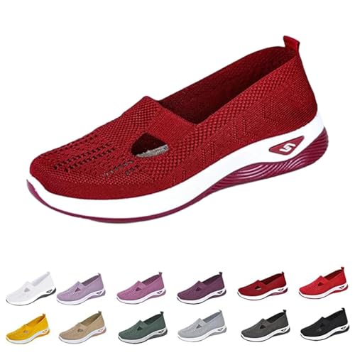 Annelie Sommerschuhe Damen, Rutschfeste, Bequeme Und Leichte Orthopädische Mesh-Sneaker Mit Breiter Zehenpartie Mehr Balance (Dark Red, Erwachsene, Damen, 37, Numerisch, EU Schuhgrößensystem, M) von Clgorm