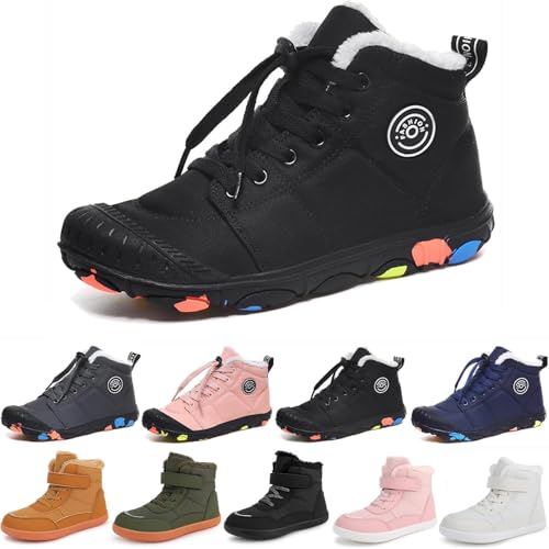 Clgorm 2024 Barfussschuhe Kinder Winter Wasserdicht Leichte Rutschfeste Warme Barfußschuhe Mit Breiter Spitze Für Kinder (Black A, 31) von Clgorm