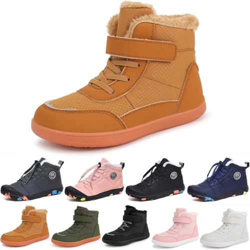 Clgorm 2024 Barfussschuhe Kinder Winter Wasserdicht Leichte Rutschfeste Warme Barfußschuhe Mit Breiter Spitze Für Kinder (Brown, 25) von Clgorm