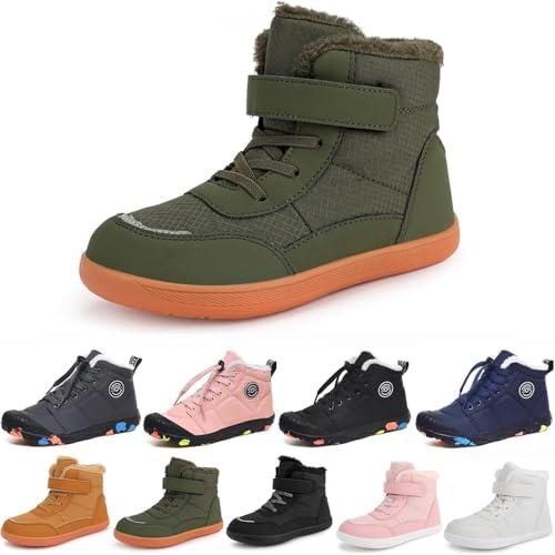 Clgorm 2024 Barfussschuhe Kinder Winter Wasserdicht Leichte Rutschfeste Warme Barfußschuhe Mit Breiter Spitze Für Kinder (Green, 34) von Clgorm