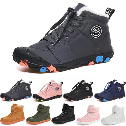 Clgorm 2024 Barfussschuhe Kinder Winter Wasserdicht Leichte Rutschfeste Warme Barfußschuhe Mit Breiter Spitze Für Kinder (Grey, 35) von Clgorm