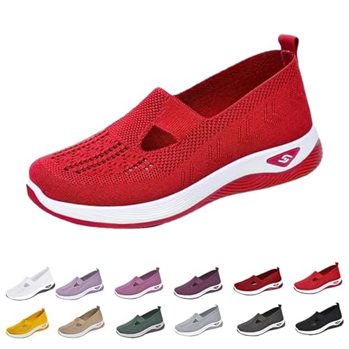 Clgorm Annelie Sommerschuhe Damen, Rutschfeste, Bequeme Und Leichte Orthopädische Mesh-Sneaker Mit Breiter Zehenpartie Mehr Balance (Red, Erwachsene, Damen, 42, Numerisch, EU Schuhgrößensystem, M) von Clgorm