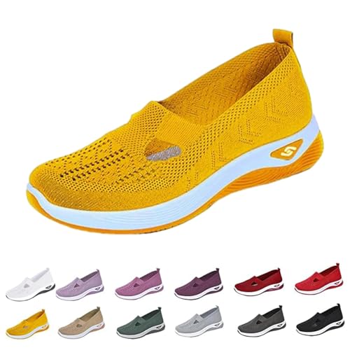 Clgorm Annelie Sommerschuhe Damen, Rutschfeste, Bequeme Und Leichte Orthopädische Mesh-Sneaker Mit Breiter Zehenpartie Mehr Balance (Yellow, Erwachsene, Damen, 35, Numerisch, EU Schuhgrößensystem, M) von Clgorm