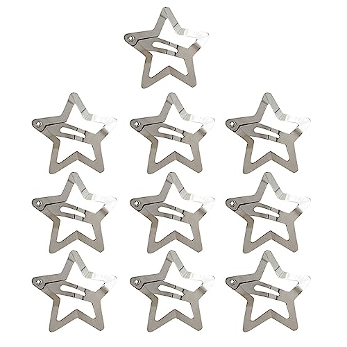 10 Stück Stern-Haarspangen, Knopf-Haarspangen, rutschfeste Stern-Haar-Accessoires, Mädchen-Damen, 2000er-Jahre, silberne Metall-Haarspangen TRs441 von Clicitina