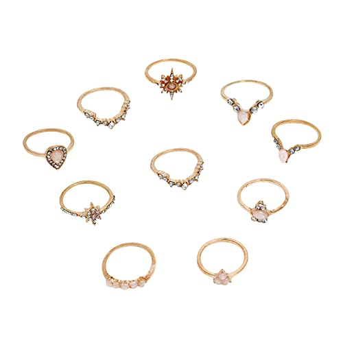 10Stück Gold ethnischen Strass Ringe Set für Frauen Frauen Vintage-stapelbare Boho Fingerringe legierte Strass Ringe Retro TG545 (Gold-3, One Size) von Clicitina