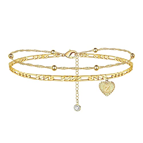 Anfängliche weibliche Kette Schicht Fußkettchen Fußkettchen Herz Doppel 26 Fuß für Frauen Schmuck Fußkettchen Armbänder Fußkettchen Buchstaben Buchstaben Herz Silikon Ringe Finger (1-Z, One Size) von Clicitina