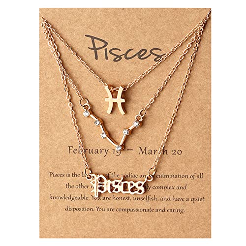 Buchstabe Schicht Zeichen 12 Konstellation Anhänger Schmuck Konstellation Halskette Halsketten Mädchen für Frauen Retro Exquisite Geburtstag Halsketten & Ketten Accessoires (双鱼座, One Size) von Clicitina