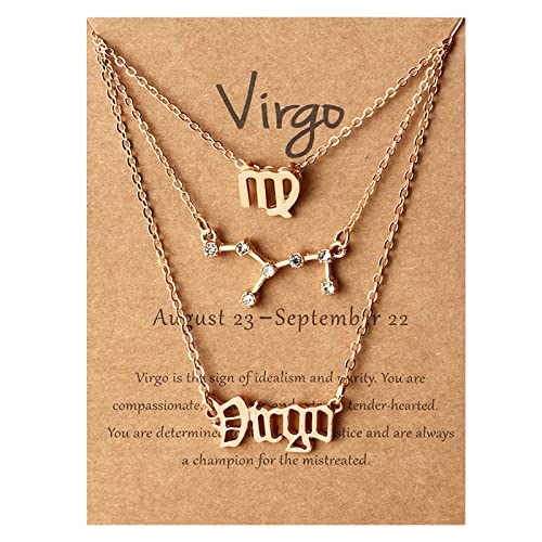 Buchstabe Schicht Zeichen 12 Konstellation Anhänger Schmuck Konstellation Halskette Halsketten Mädchen für Frauen Retro Exquisite Geburtstag Halsketten & Ketten Accessoires (处女座, One Size) von Clicitina