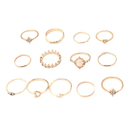 Clicitina 13 Stück Retro-Mondring-Set Gold für Frauen Vintage-stapelbarer Bohho-Finger Legierungsstrassringe Retro-Mathematik-Ringschmuck Hässliche Ringe (2-Gold, One Size) von Clicitina