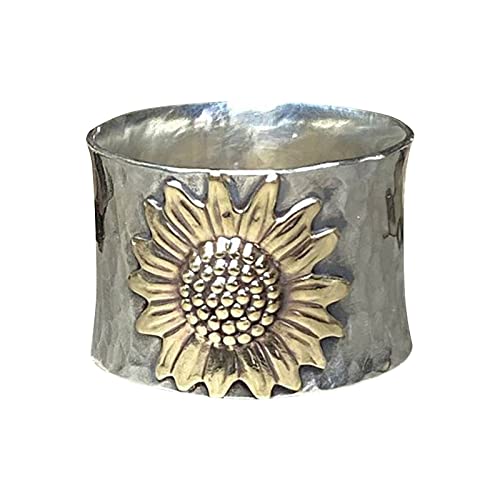 Clicitina 18k Vintage Damen Ring Zwei Geschenk graviert Verlobungsring Ton Sonnenblume Ringe JS232 (Multicolor-d, 11) von Clicitina