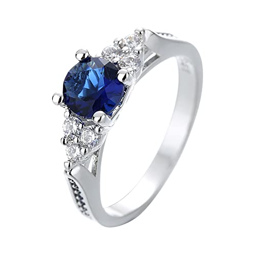 Clicitina 4 Krallen Saphirzirkon eleganter Streiner Ring Saphirschmuck Ringe Frauen Mode Full Diamant Zirkonia Ringe für Frauen Größe 6 10 Garten Ringe Kinder (Blue-1, 7) von Clicitina