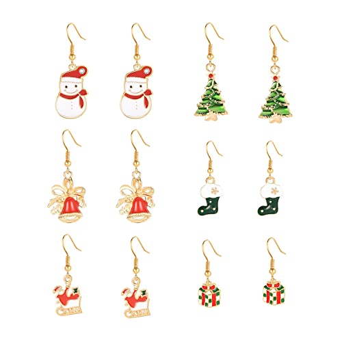 Clicitina 6 Paar Weihnachtsohrringe für Frauen Feiertagsohrringe für Mädchen Weihnachtsbaum Schneemann Weihnachtssocken Ohrringe Set für Frauen Mädchen GK632 (2-Gold, One Size) von Clicitina