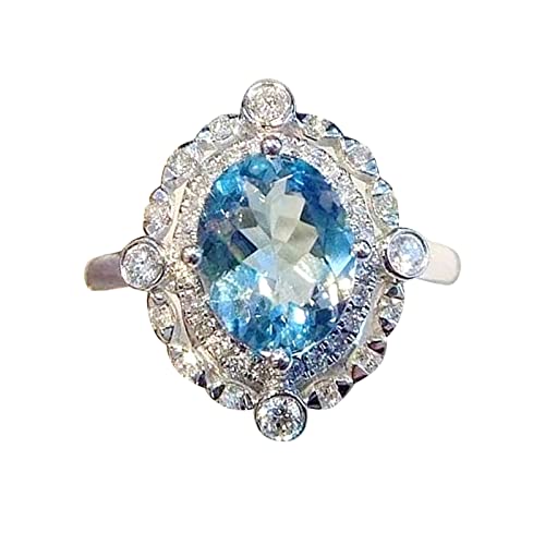 Clicitina Aquamarin Zirkonia Blumenring für Frauen Modeschmuck beliebte Accessoires Ring Von Der Ringe (Silver, 10) von Clicitina