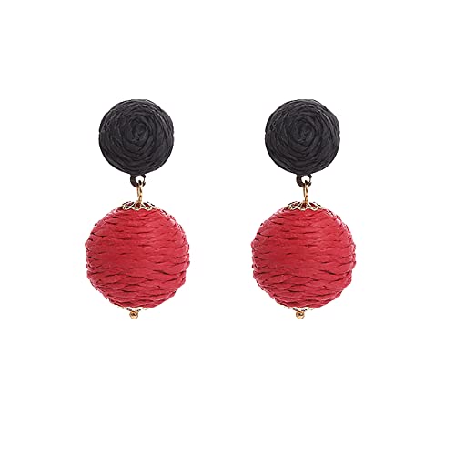 Clicitina Boho Handmade Rattan Ohrringe Geometrische Bast Ohrringe für Frauen Mädchen Sommer Strand Schmuck Ohrringe Damen Rot (B, One Size) von Clicitina