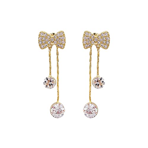 Clicitina Bow Drop Dangle Ohrringe für Frauen Statement Ohrstecker mit Zirkon Quaste Modeschmuck Bow Strass Quaste Ohrringe für Damen Mädchen Einzelne Ohrringe (Gold, One Size) von Clicitina