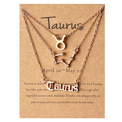 Clicitina Buchstabe Schicht Zeichen 12 Konstellation Anhänger Schmuck Konstellation Halskette Halsketten Mädchen für Frauen Retro Exquisite Geburtstag Halsketten & Ketten Accessoires (金牛座, One Size) von Clicitina