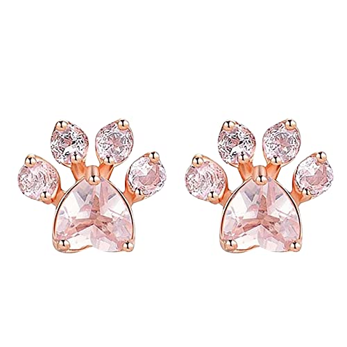 Clicitina Creative Footprint Pink Crystal Zirkon Ohrstecker Damen Pink Zirkon Hochzeit Kleine Ohrringe Magnetische Ohrringe Herren (Pink-b, One Size) von Clicitina