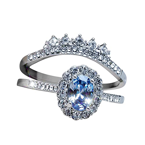 Clicitina Damen Mode Silber Oval See Blau Zirkon Ring Vorschlag Paar Ring Set Melkfett Mit (Silver, 7) von Clicitina