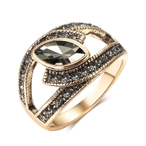 Clicitina Damen Ring Vintage Geometrischer Ring Mode Silber Rund Strass Ring Ringe Mit (Gold-D, 9) von Clicitina