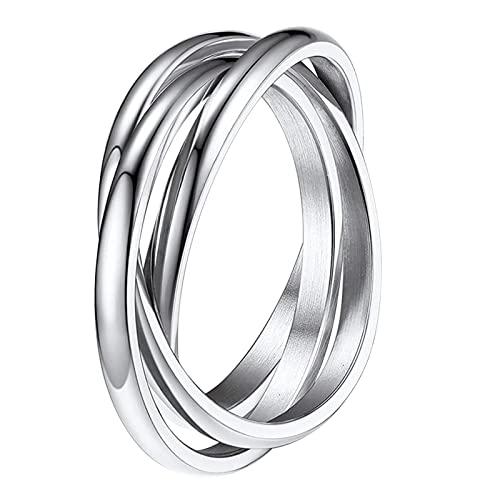 Clicitina Dekompression DREI Ringe Rotierender Ring Edelstahl Silber Ringe Ehering Ringe Für Frauen Ringe Für Männer Rotierende Ringe Geometrie Ringe Größe 6 12 Irj106 (1-Silver, 7) von Clicitina