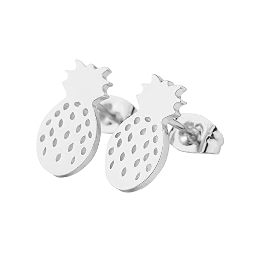 Clicitina Dinosaurier Ohrringe Obst-Ananas-Ohrringe für Teenager-Mädchen, minimalistische Manschetten-Piercing-Ohrstecker, Trendige Ohrringe (Silver, One Size) von Clicitina