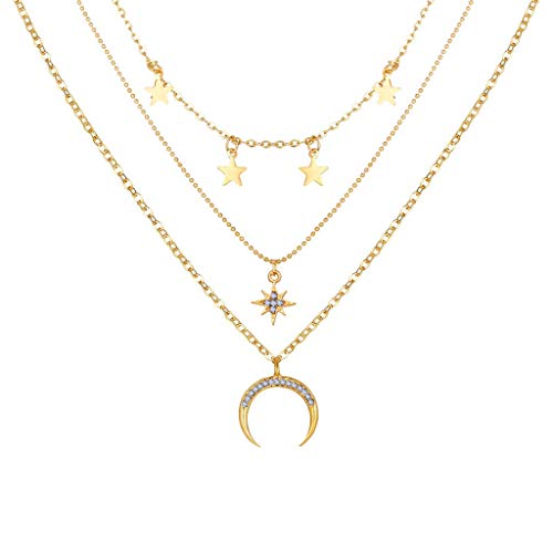 Clicitina Dreischichtige Pentagrammkette Stern Vintage Halskette Anhänger Schlüsselbein Halsketten & Anhänger YP732 (Gold-f, One Size) von Clicitina