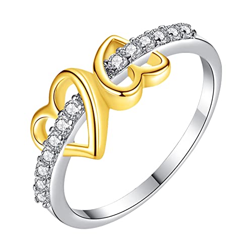 Clicitina Durchbrochener Doppelherz Zirkonia Herzförmiger Ring Überzogener Ring für Frauen Vorhänge Ringe (Silver, 8) von Clicitina