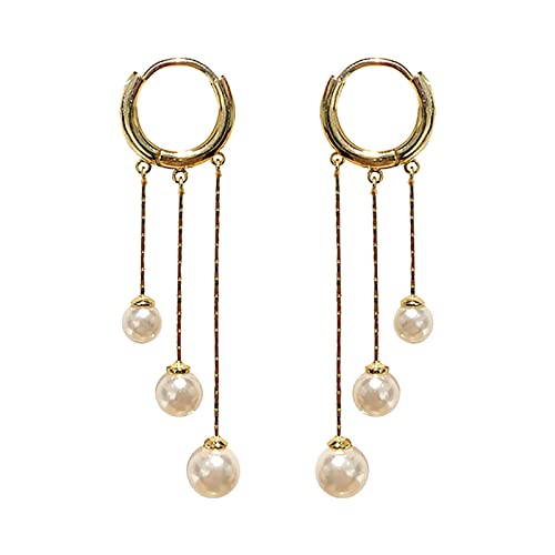 Clicitina Echt Perlen Ohrringe Damen Perlen-Quasten-Ohrringe für Teenager-Mädchen, minimalistische Manschetten-Piercing-Ohrstecker, Trendige Ohrringe (Gold, One Size) von Clicitina