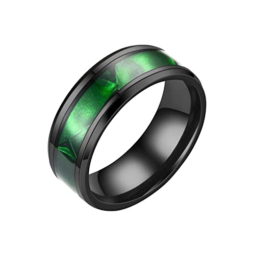 Clicitina Edelstahl-Angst-Ring für Frauen Männer Größe 6 13 Breite 8 mm 6 Farbe Exquisiter Ring schwarz sandgestrahlt JS218 (Green-1, 8) von Clicitina