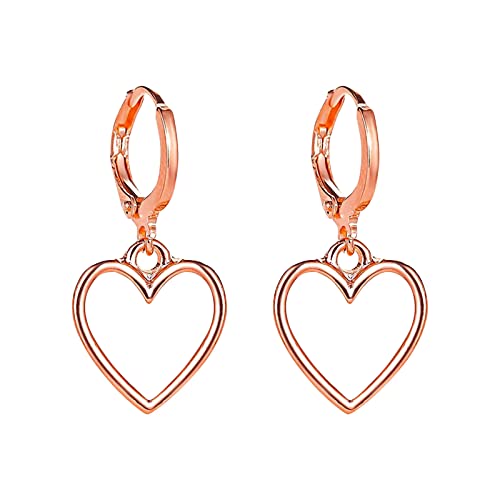 Clicitina Einfache Hohle Herz-Ohrringe für Teenager-Mädchen Minimalistische Piercing-Ohrstecker Trendige Ohrringe NE104 (1-Rose Gold, One Size) von Clicitina