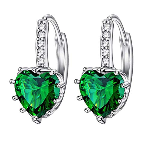 Clicitina Einfache Zirkon-Ohrringe Herzförmige mehrfarbige Mode-Ohrringe Frauen-Ohrringe Antik Ohrringe Silber (Green-1, One Size) von Clicitina