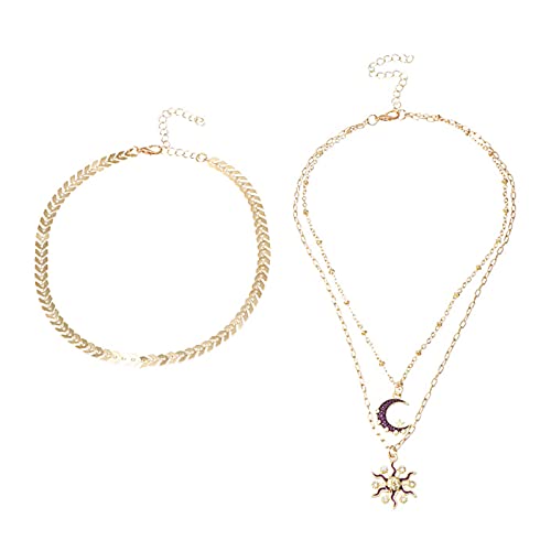 Clicitina Einstellung Halskette Mond für Frauen Accessoires Schmuck Micro Sun Mädchen und Damen Sonne Halskette Set Vintage Halsketten & Anhänger Ketten Für Freunde (Gold, One Size) von Clicitina