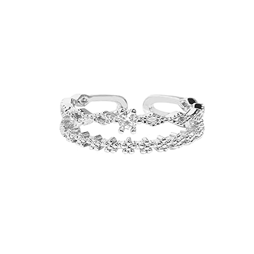 Clicitina Einzelner -Spitze-Zirkon-Doppelring-weiblicher eleganter klassischer Hochzeits-Verlobungsring für Frauen und Mädchen Yl381 (Silver, One Size) von Clicitina