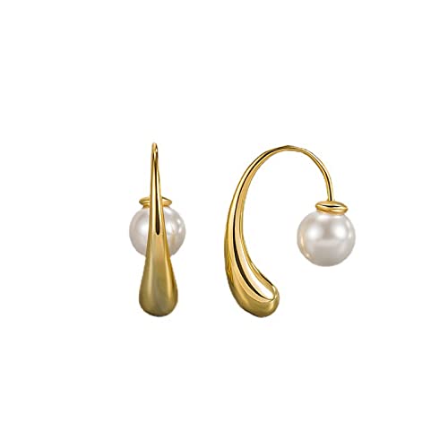 Clicitina Einzigartiges Design Wasserperlen Ohrhaken Qiu Dong Anhänger Ohrringe für Frauen Golen Perlenohrringe JIf52 (Gold, One Size) von Clicitina