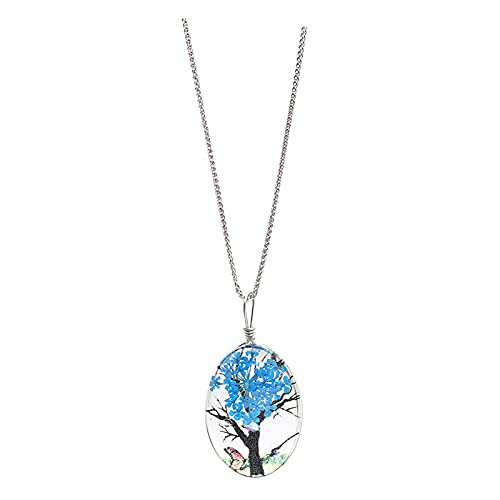 Clicitina Flower Life European Pendant Glass Double-Sided Trunk Eternal Plant Tree Retro and Lady American Flower Necklace Crystal Necklaces & Pendants Dreier Ketten Damen Silber (C-Blue, One Size) von Clicitina