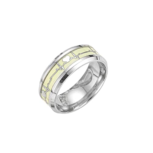 Clicitina Für Männer Schmuck Versprechen Ring Damenmode Leuchtender Ring Ring Herzschlag Dunkler Edelstahl Herzschlag Leuchtende Ringe Silber Ringe Herren (c-A, One Size) von Clicitina