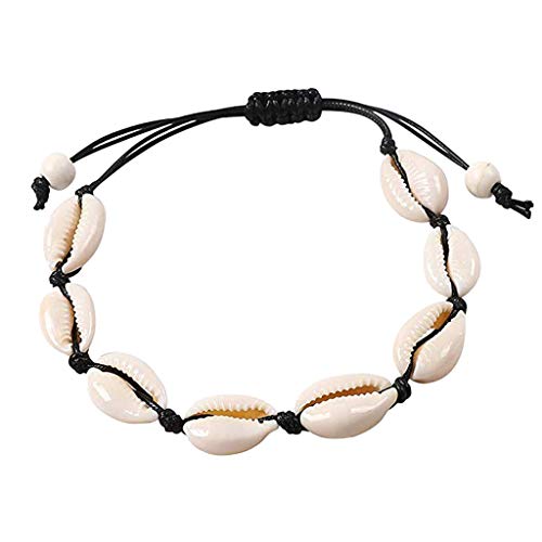 Clicitina Fuß Frauen verstellbare Kette Körper Muschel Anhänger Shell Schmuck Körperkette Große Halskette Damen (Black-3, One Size) von Clicitina