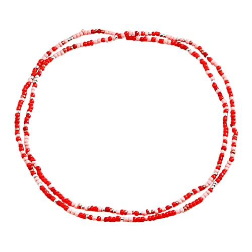 Clicitina Granat Halskette Perlen Taillenketten für Frauen afrikanische Bunte elastische Perlen Körper Taille Bauchkette Set Sommer Bikini Schmuck (Red #6, One Size) von Clicitina