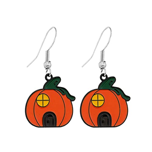 Clicitina Halloween-Ohrringe Perlenkürbis-Ohrringe für Frauen, handgefertigt, Perlentropfen, Ohrstecker, Kostüm, Party, Schmuck, Geschenke Ohrringe Mädchen (Silver-B, One Size) von Clicitina