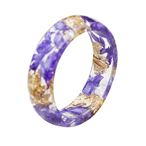 Clicitina Handgefertigter echter Blumen-Harz-Ring, bunter Harz-Ring, Tintenmuster, blutlila Harz-Ring, Weihnachtsring für Frauen, Größe 6-9 Holzherzen Ringe (Purple, 7) von Clicitina