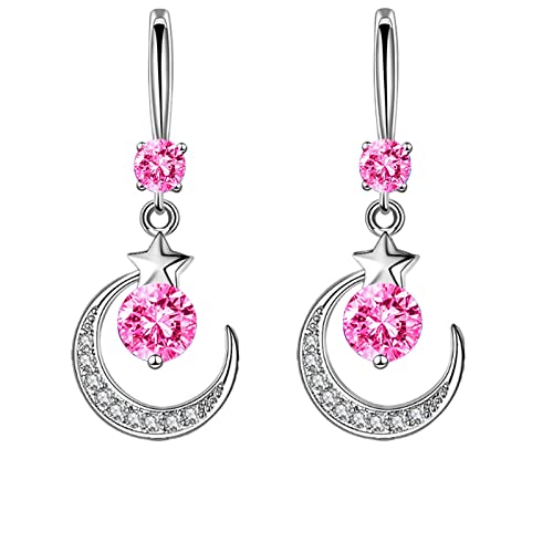 Clicitina Heiße Ohrringe Diamond Moon Mit Diamanten besetzte kreative Ohrringe, die Temperament-Ohrringe Ohrringe Veret Damen (Pink-b, One Size) von Clicitina