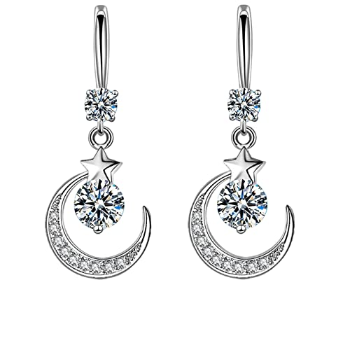 Clicitina Heiße Ohrringe Diamond Moon Mit Diamanten besetzte kreative Ohrringe, die Temperament-Ohrringe Ohrringe Veret Damen (White-b, One Size) von Clicitina