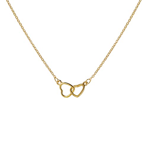 Clicitina Herz-Doppelring-Halskette für Frauen, Anhänger, Damenhalsketten, Geburtstagsgeschenk für Mutter, Frauen, Ehefrau Silberne Halskette Herren (Gold, One Size) von Clicitina