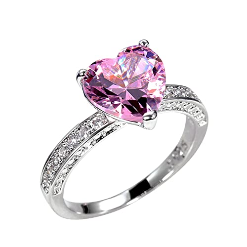 Clicitina Herz-Ring-eleganter Strass-Ring für Frauen Arbeiten volle Zirkon-Kupfer-Ringe für Frauen-Größe 6 10 um Verschiedene Ringe (1-Pink, 7) von Clicitina